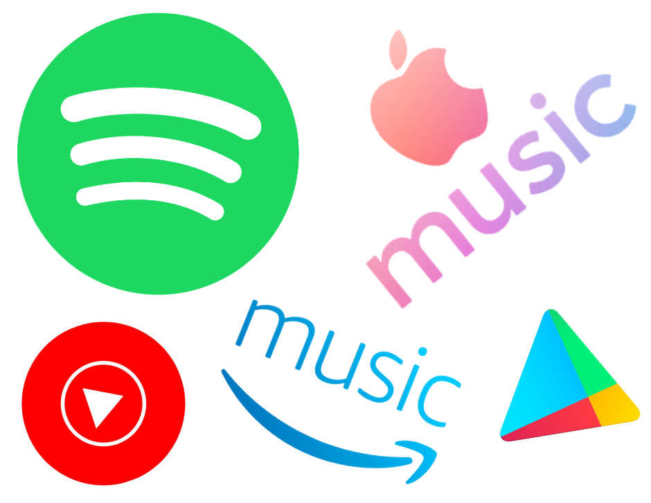 Popular music streaming services available on desktop, iphone and android